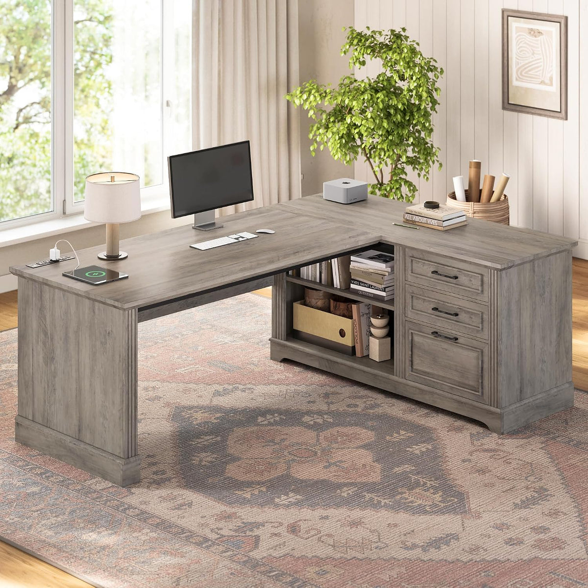 Farmhouse Corner Desk for Small Space, White Small Computer Desk