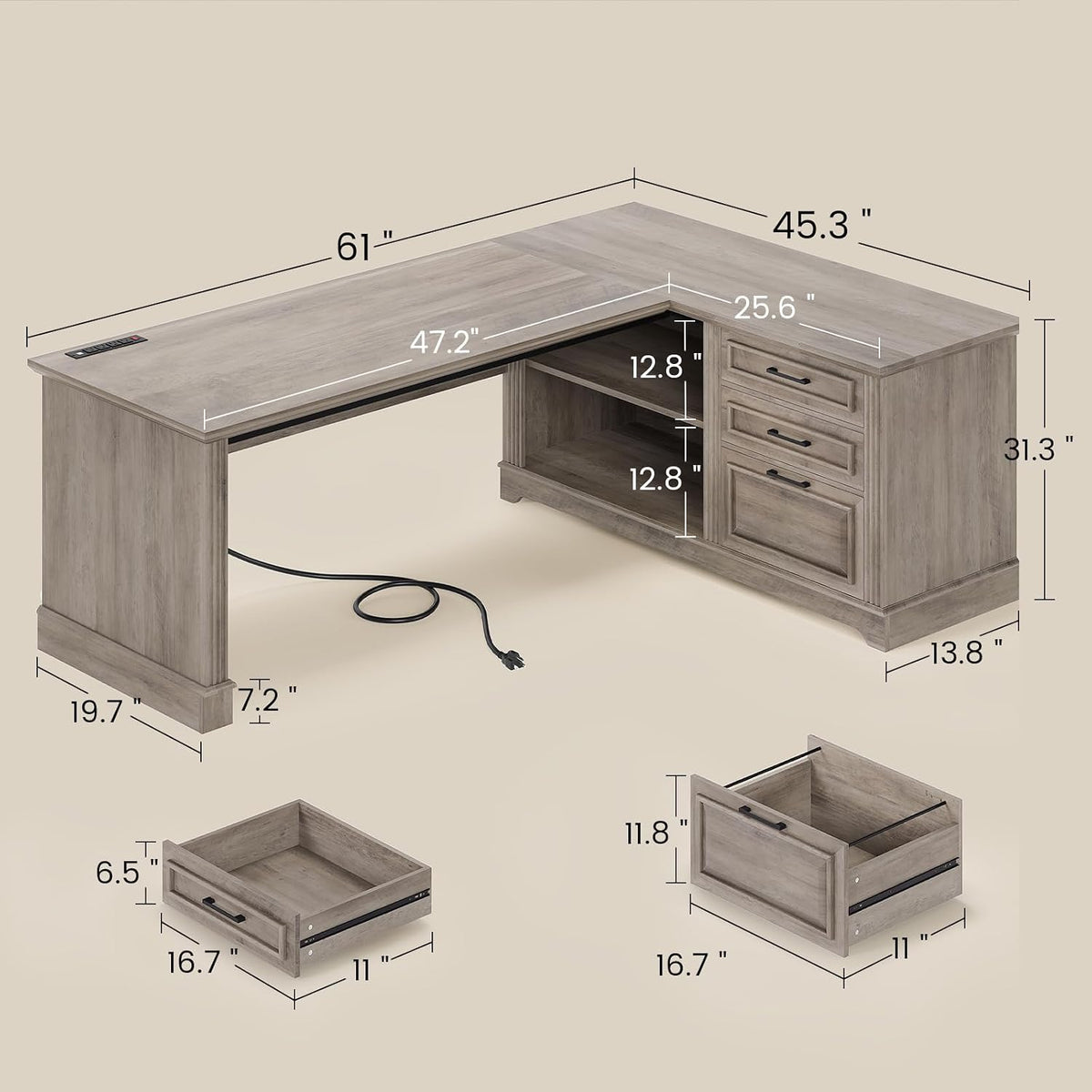 Farmhouse Corner Desk for Small Space, White Small Computer Desk