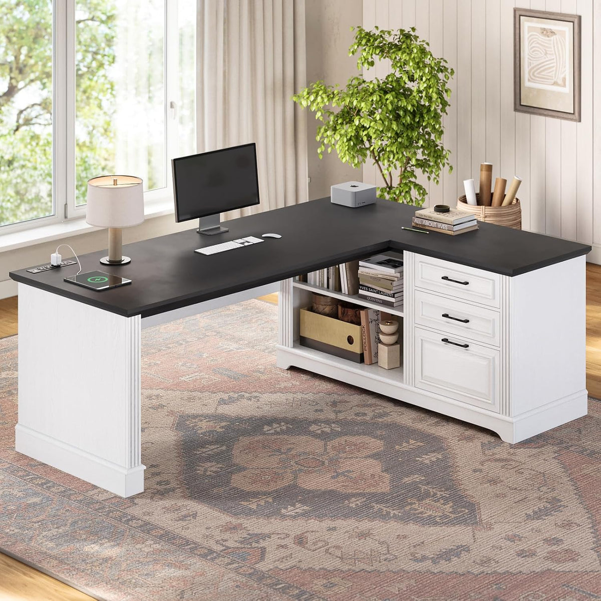 Farmhouse Corner Desk for Small Space, White Small Computer Desk