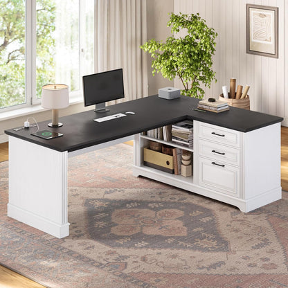 Farmhouse Corner Desk for Small Space, White Small Computer Desk