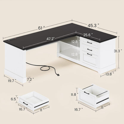 Farmhouse Corner Desk for Small Space, White Small Computer Desk