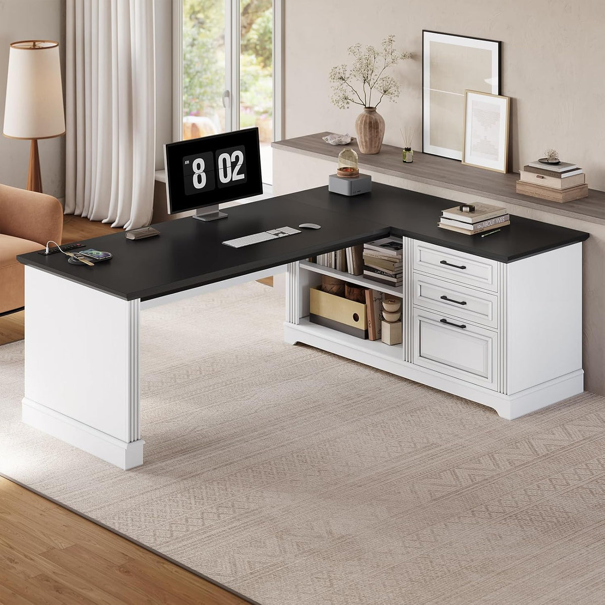 Farmhouse Corner Desk for Small Space, White Small Computer Desk