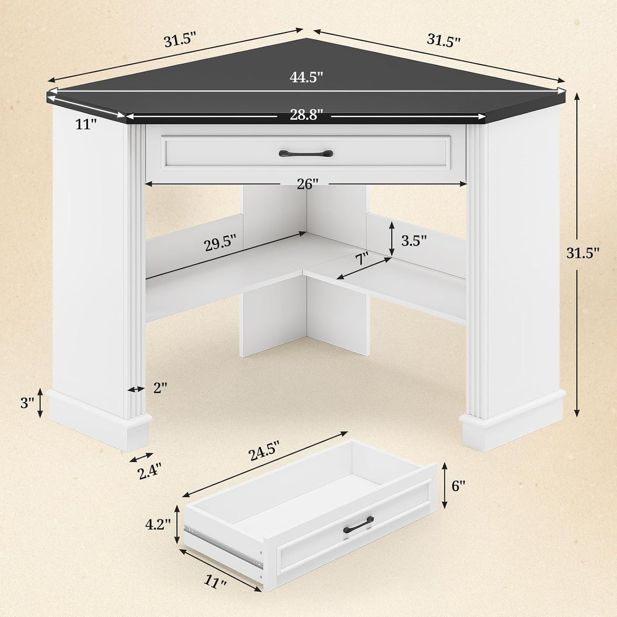 Farmhouse Corner Desk for Small Space, White Small Computer Desk