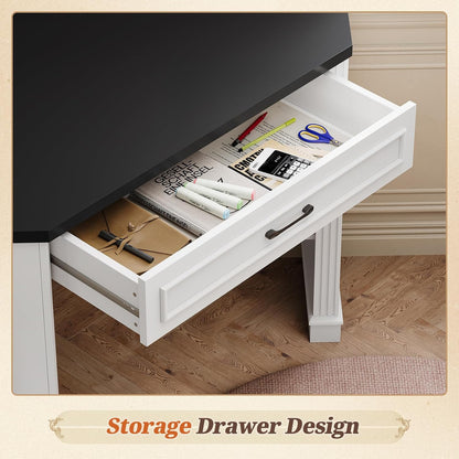 Farmhouse Corner Desk for Small Space, White Small Computer Desk