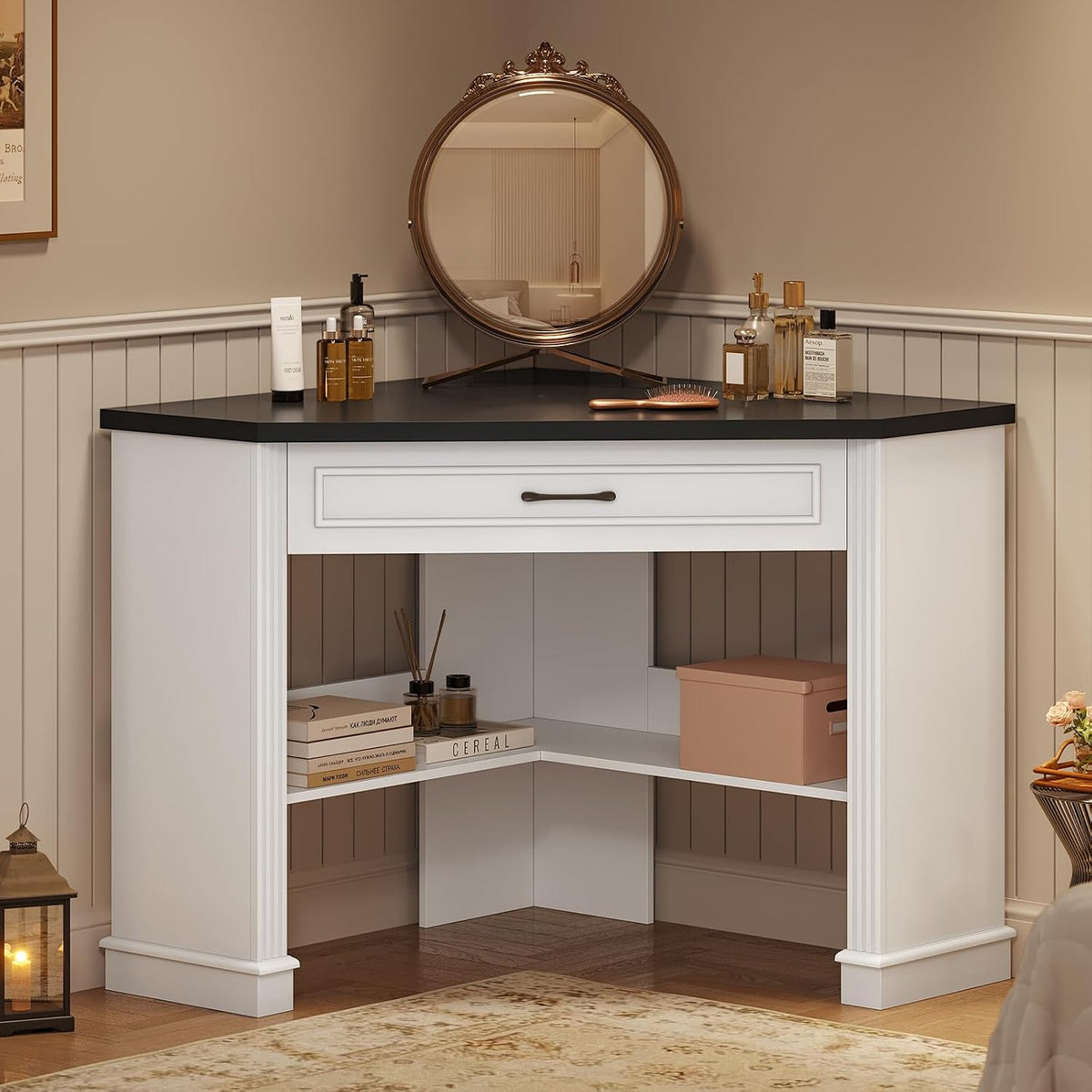 Farmhouse Corner Desk for Small Space, White Small Computer Desk