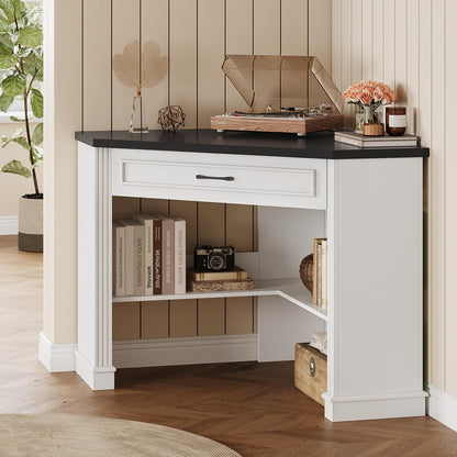 Farmhouse Corner Desk for Small Space, White Small Computer Desk