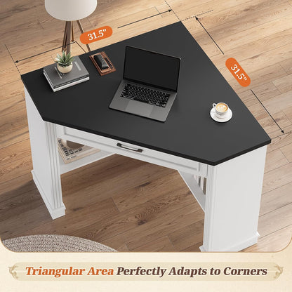 Farmhouse Corner Desk for Small Space, White Small Computer Desk