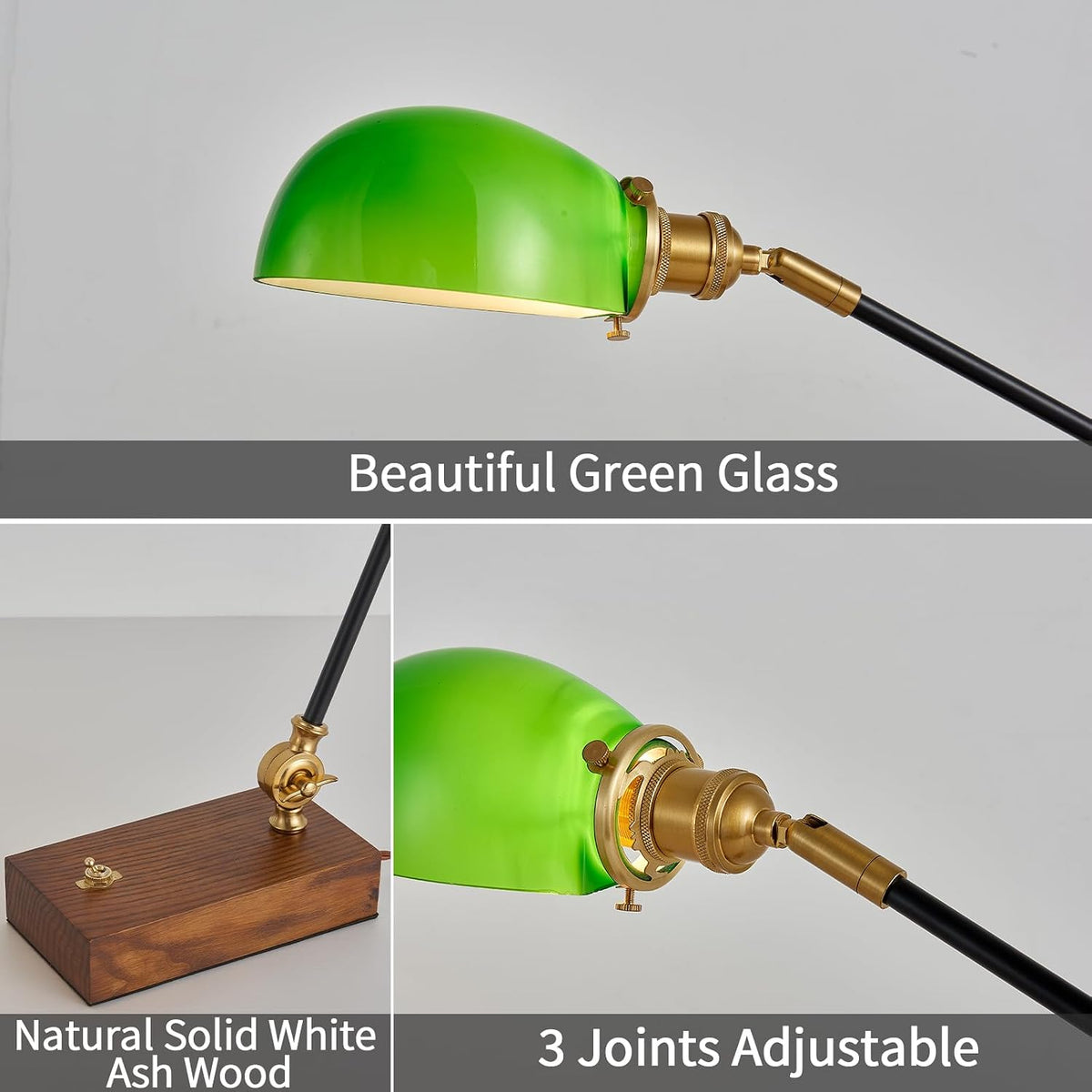 Bankers Lamp Traditional Green Glass Desk Lamp Solid Wood Pull Chain Switch