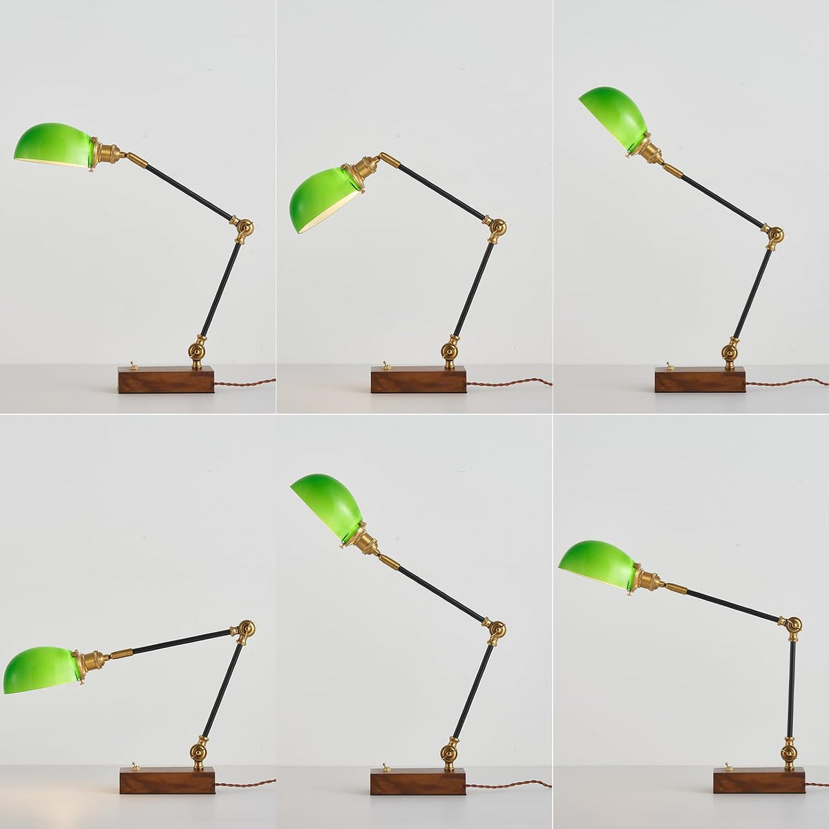 Bankers Lamp Traditional Green Glass Desk Lamp Solid Wood Pull Chain Switch