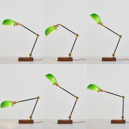 Bankers Lamp Traditional Green Glass Desk Lamp Solid Wood Pull Chain Switch