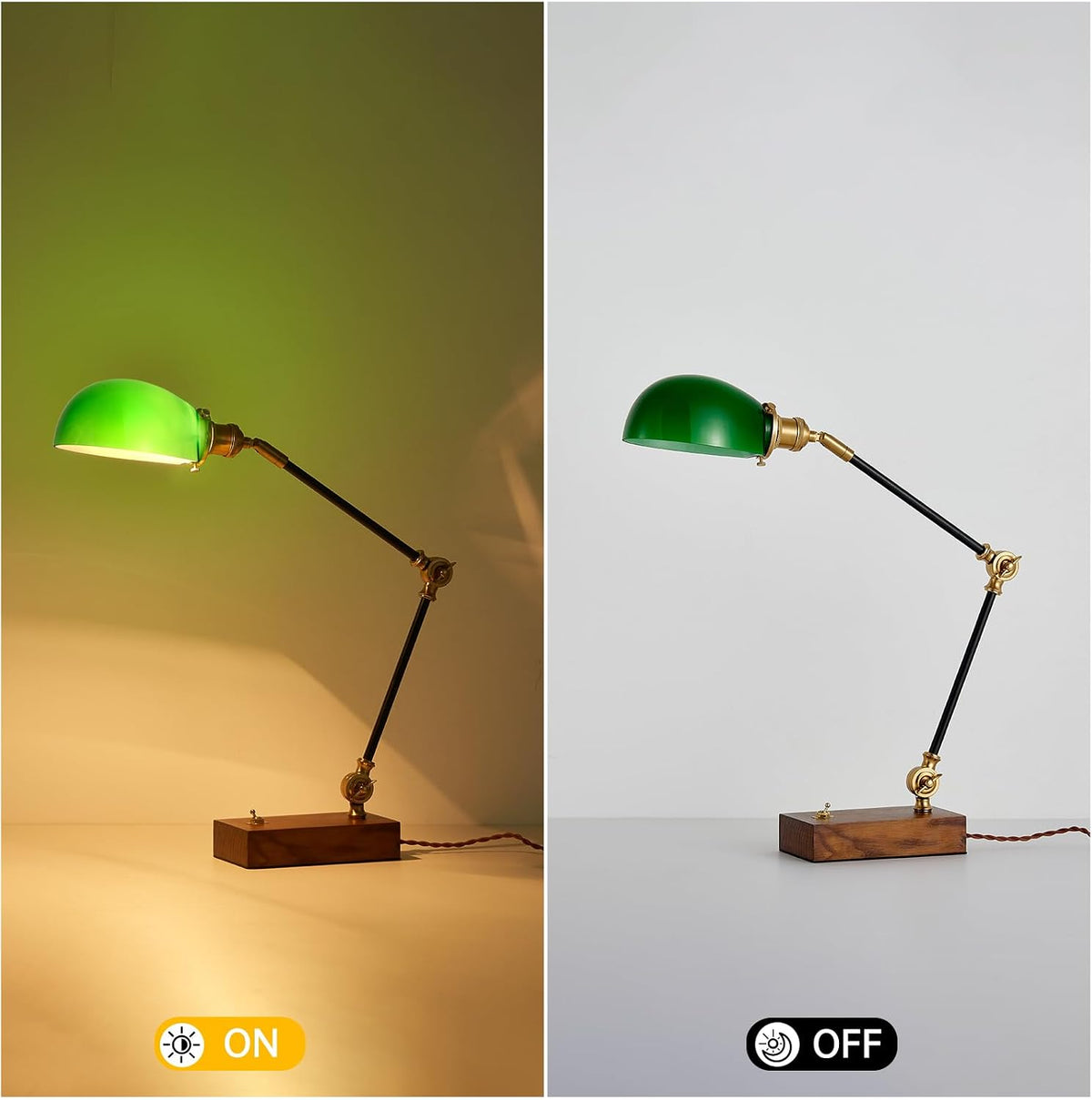 Bankers Lamp Traditional Green Glass Desk Lamp Solid Wood Pull Chain Switch
