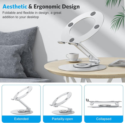 Adjustable Laptop Stand for Desk 360° Rotating Base up to 17" Silver