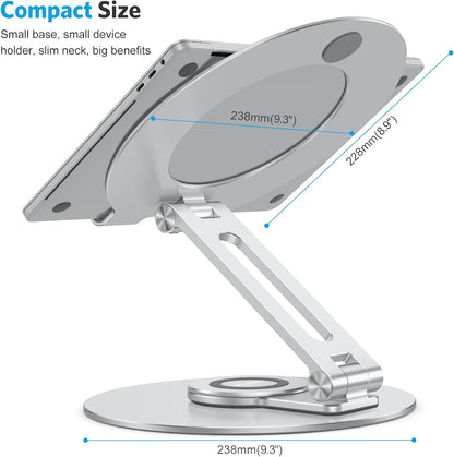 Adjustable Laptop Stand for Desk 360° Rotating Base up to 17" Silver
