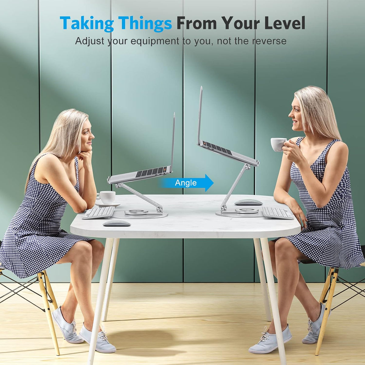 Adjustable Laptop Stand for Desk 360° Rotating Base up to 17" Silver