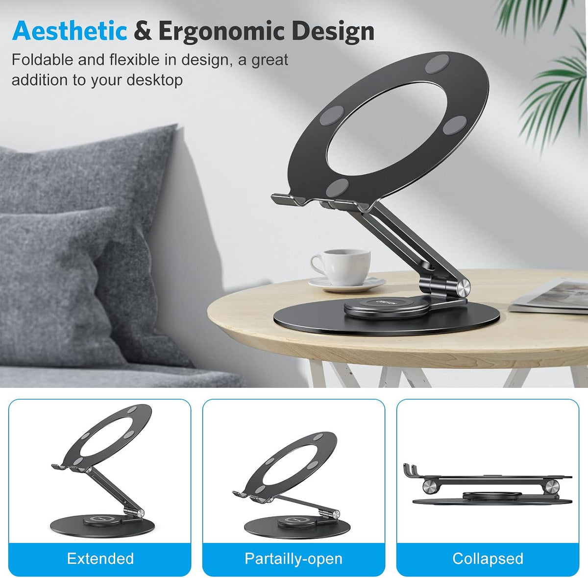 Adjustable Laptop Stand for Desk 360° Rotating Base up to 17" Silver