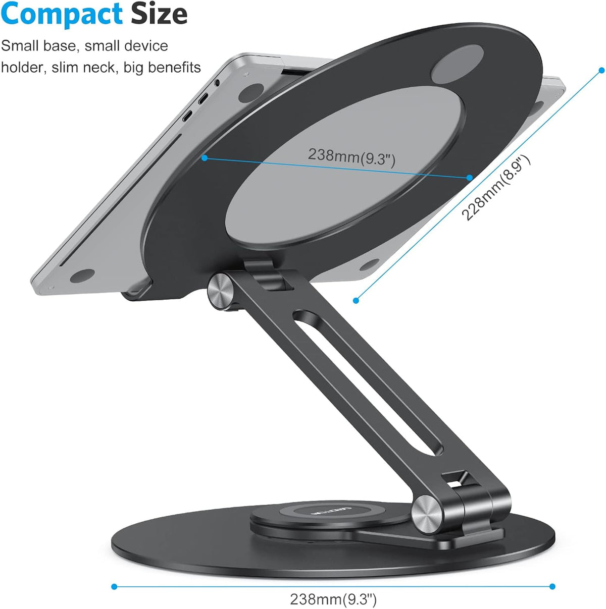 Adjustable Laptop Stand for Desk 360° Rotating Base up to 17" Silver