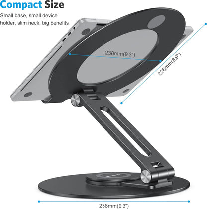 Adjustable Laptop Stand for Desk 360° Rotating Base up to 17" Silver