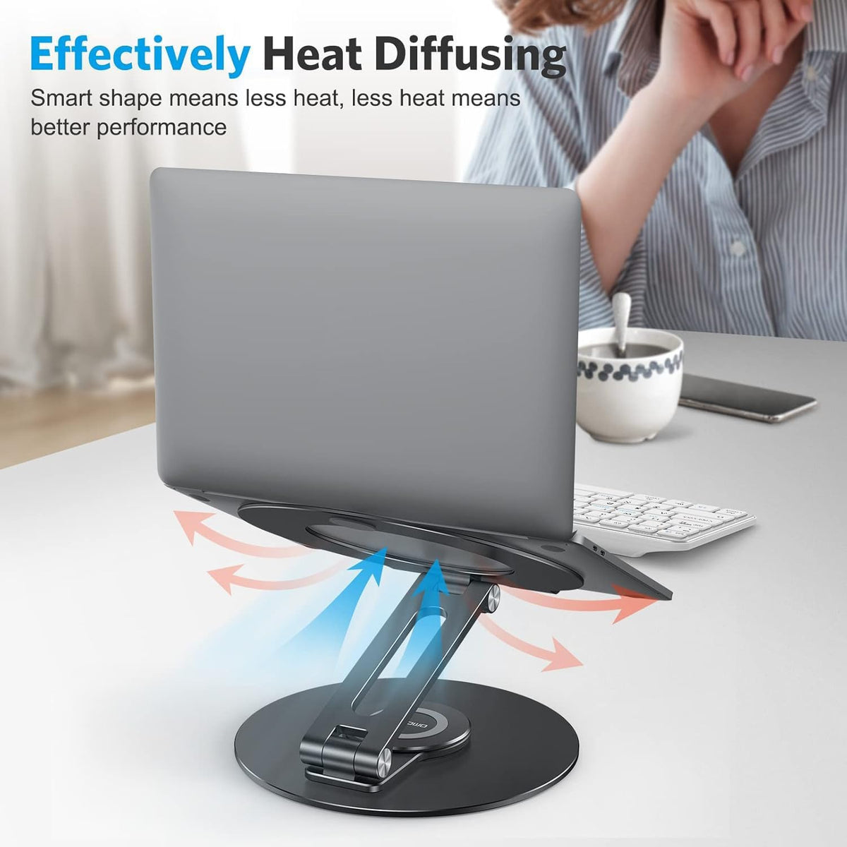 Adjustable Laptop Stand for Desk 360° Rotating Base up to 17" Silver