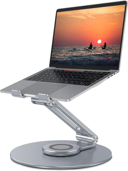 Adjustable Laptop Stand for Desk 360° Rotating Base up to 17" Silver