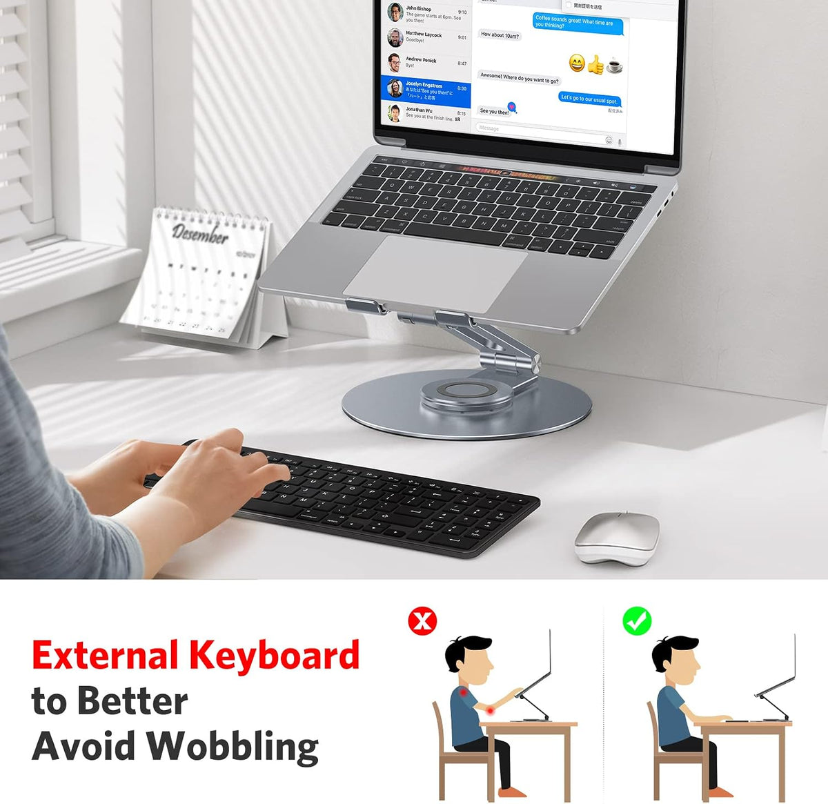 Adjustable Laptop Stand for Desk 360° Rotating Base up to 17" Silver