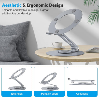 Adjustable Laptop Stand for Desk 360° Rotating Base up to 17" Silver