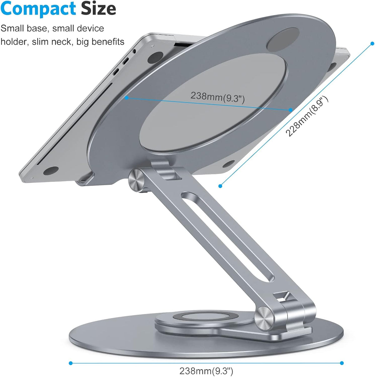 Adjustable Laptop Stand for Desk 360° Rotating Base up to 17" Silver