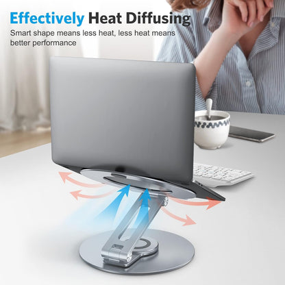 Adjustable Laptop Stand for Desk 360° Rotating Base up to 17" Silver