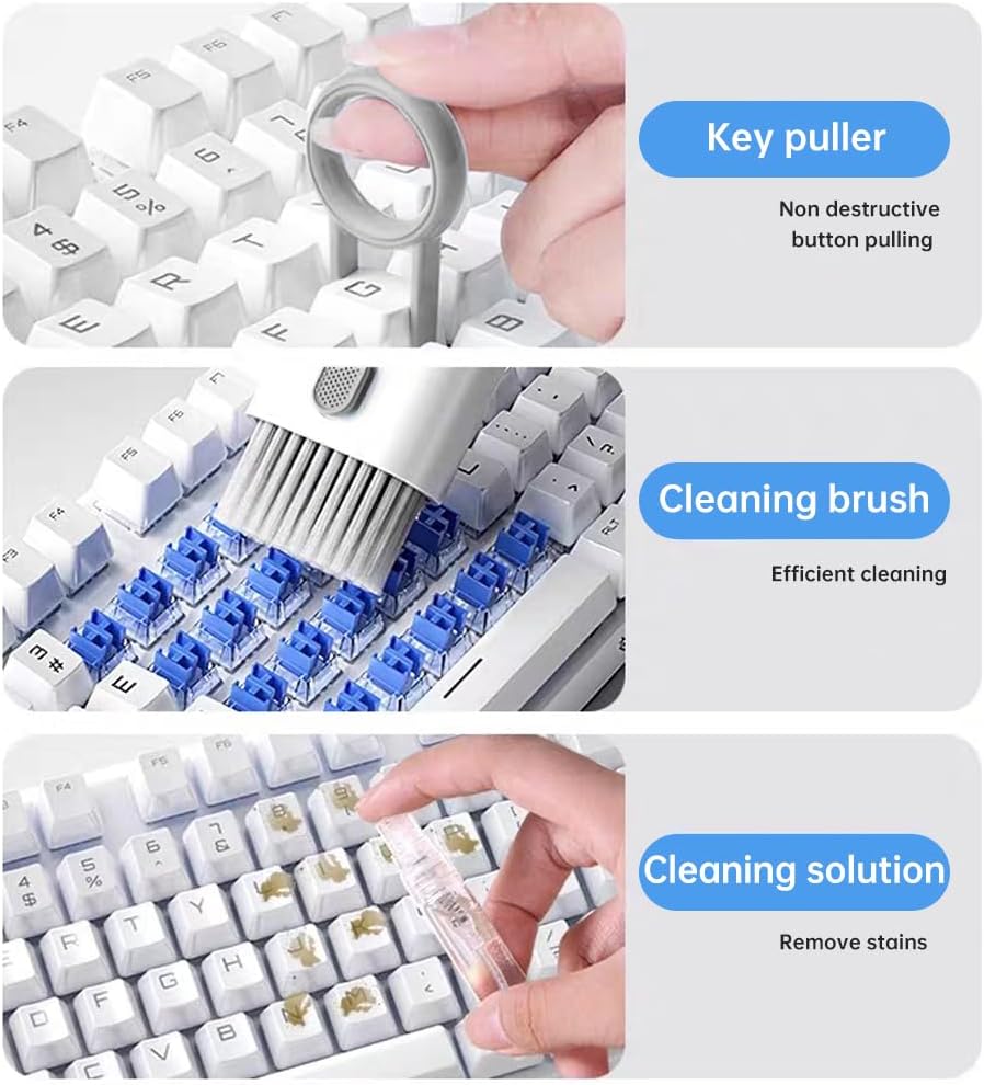 7 in 1 Laptop Cleaning Kit Keyboard Cleaner,Computer Tech Cleaning Brush,Earbuds Camera PC Monitor Screen Cleaner Computer Clean Tools Kit Corner Gap Duster Keycap Puller(Grey)