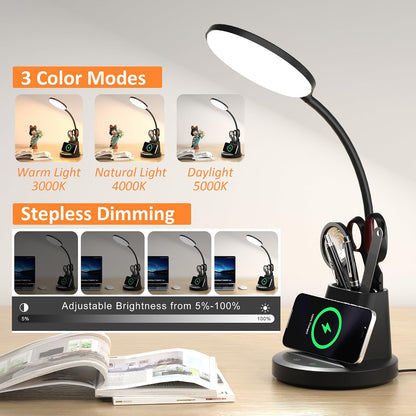 LED Desk Lamp with Wireless Charger for Home Office, Black
