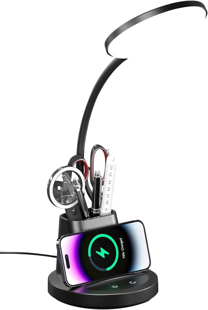 LED Desk Lamp with Wireless Charger for Home Office, Black