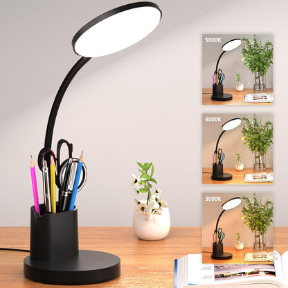 LED Desk Lamp with Wireless Charger for Home Office, Black
