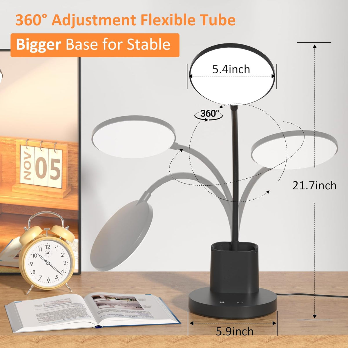 LED Desk Lamp with Wireless Charger for Home Office, Black
