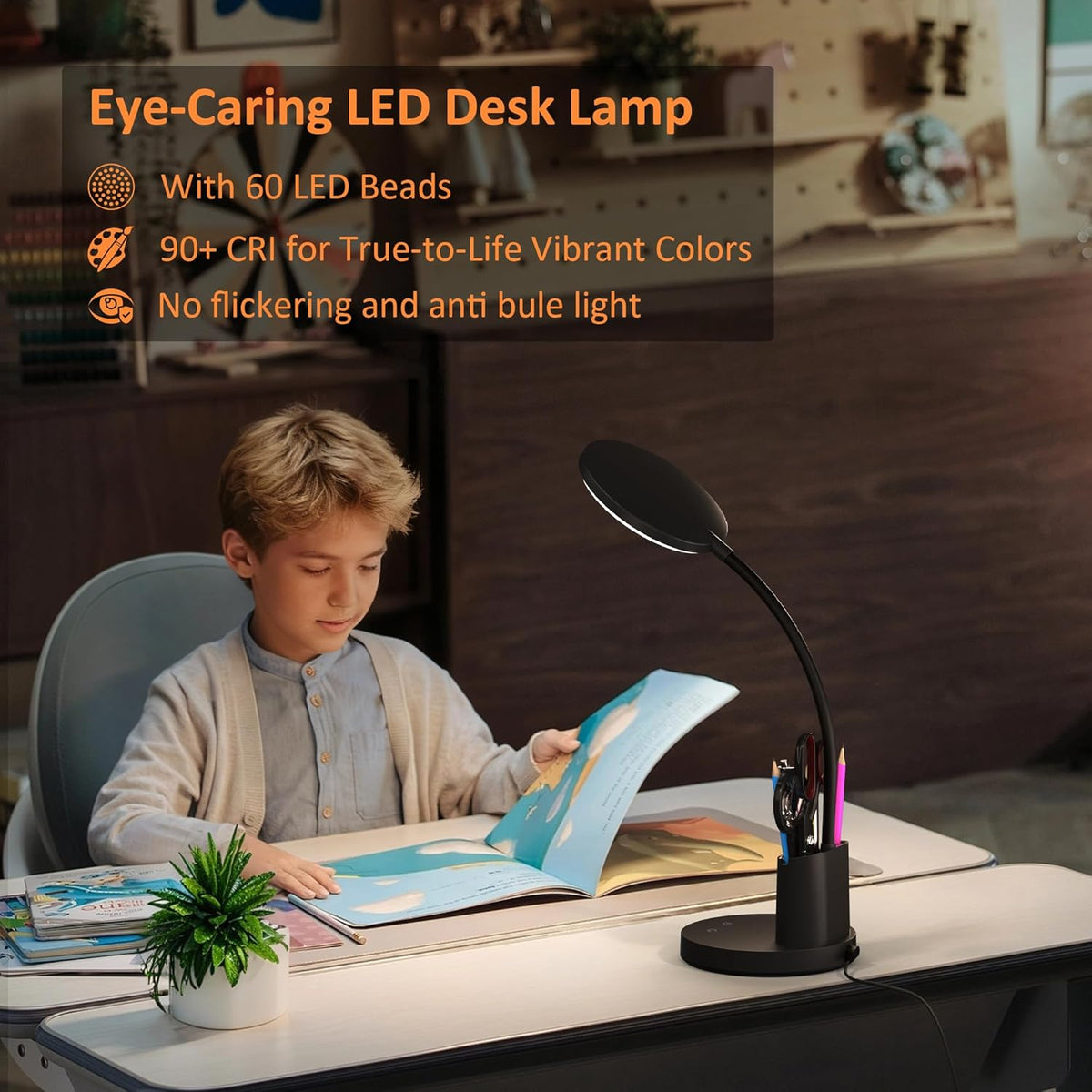 LED Desk Lamp with Wireless Charger for Home Office, Black