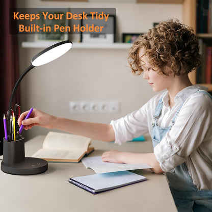 LED Desk Lamp with Wireless Charger for Home Office, Black