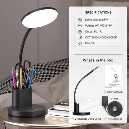 LED Desk Lamp with Wireless Charger for Home Office, Black