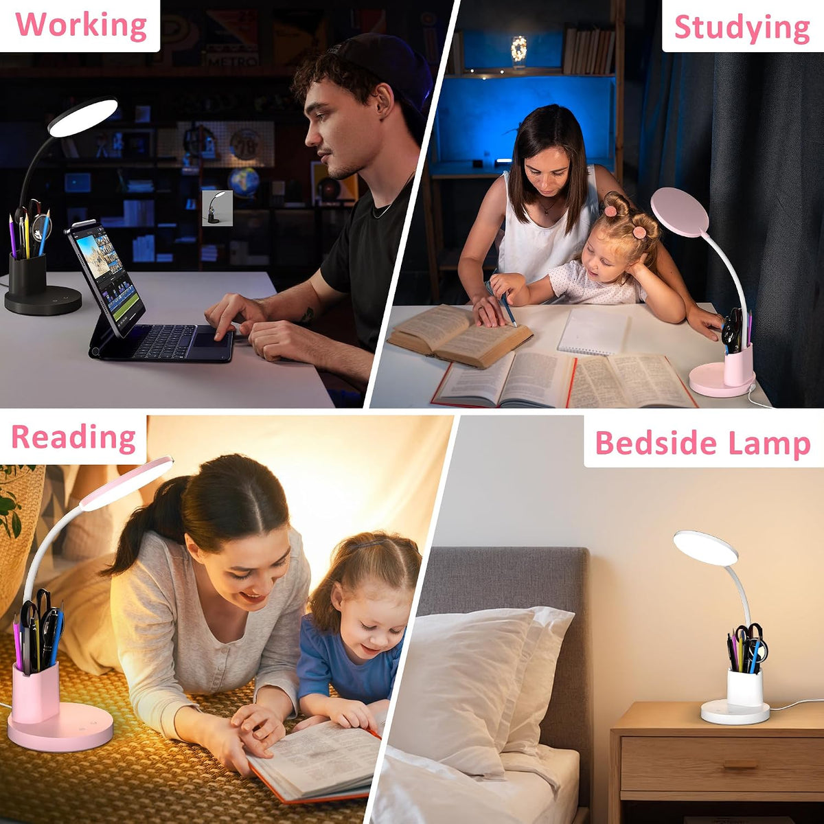 LED Desk Lamp with Wireless Charger for Home Office, Black