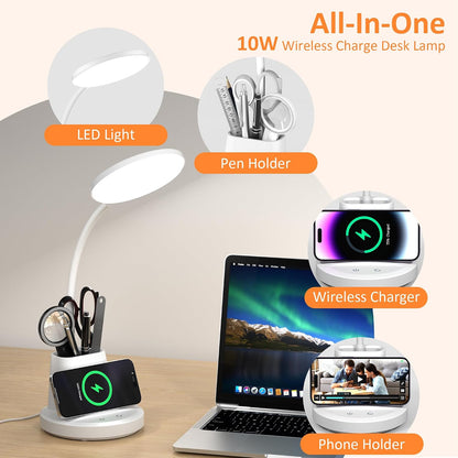 LED Desk Lamp with Wireless Charger for Home Office, Black
