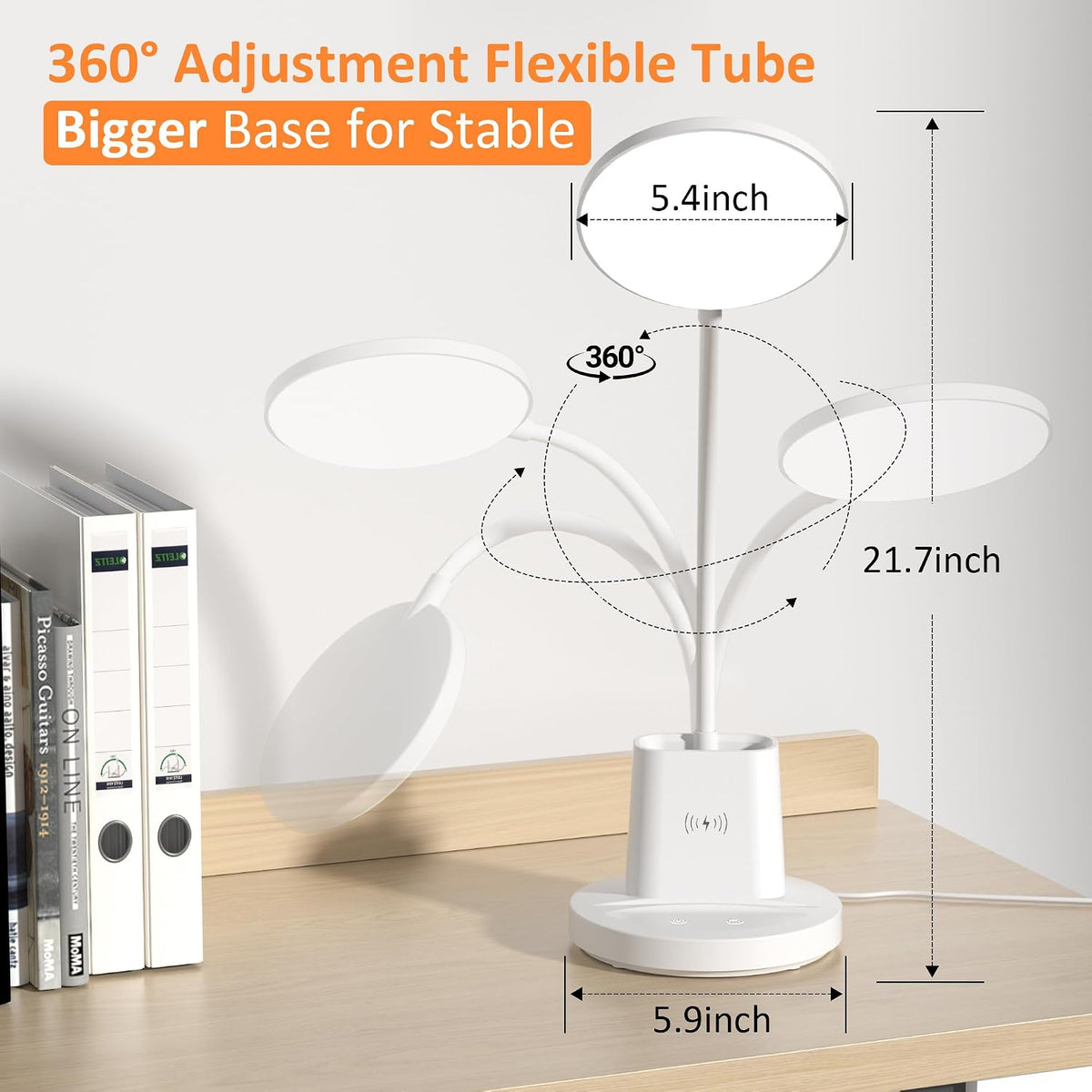 LED Desk Lamp with Wireless Charger for Home Office, Black
