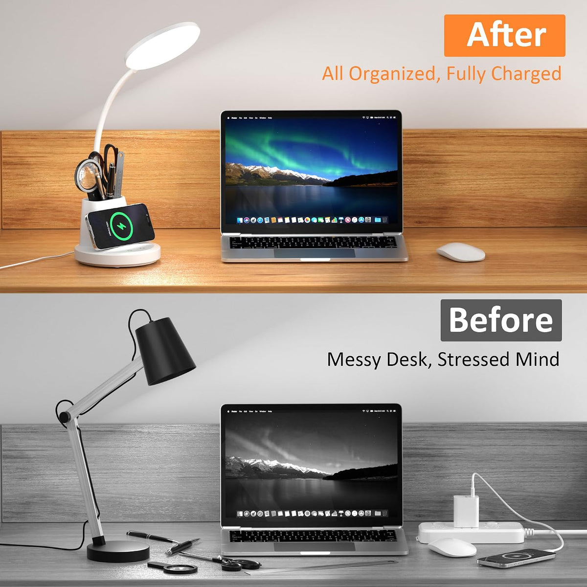 LED Desk Lamp with Wireless Charger for Home Office, Black