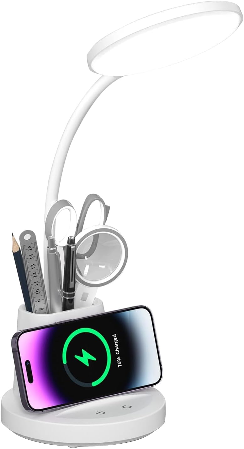 LED Desk Lamp with Wireless Charger for Home Office, Black