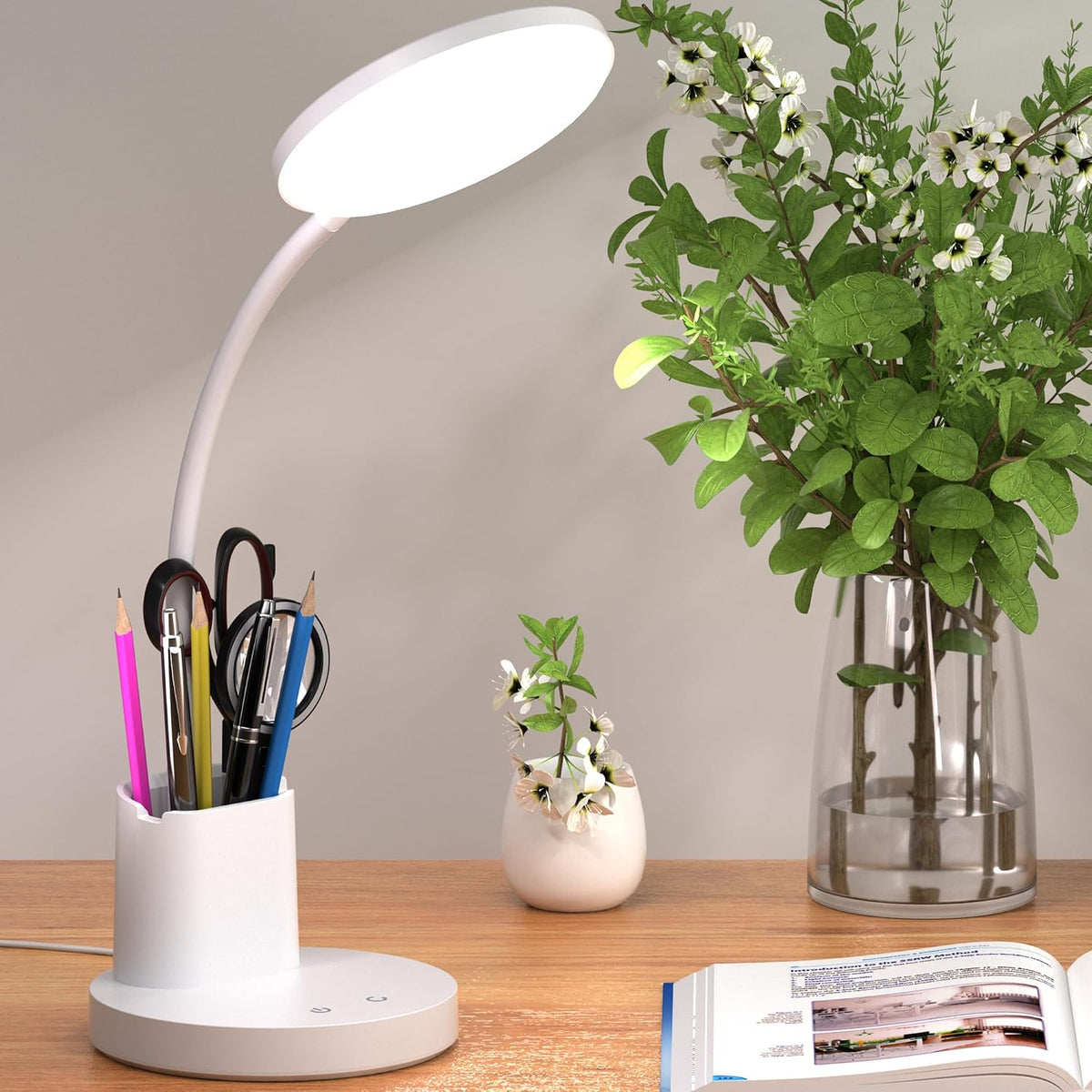 LED Desk Lamp with Wireless Charger for Home Office, Black