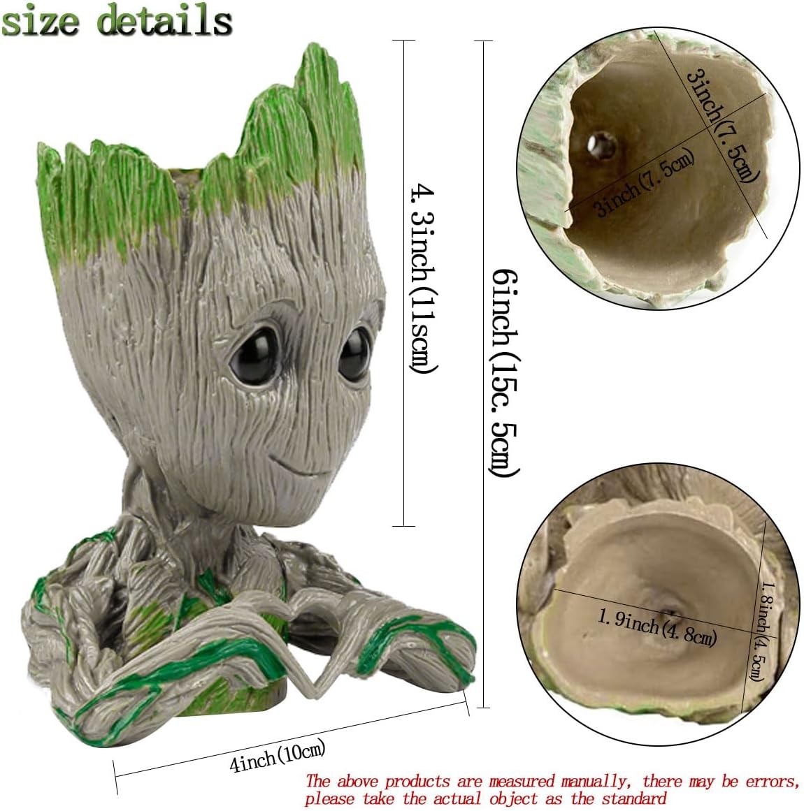 Groot Planter,Baby Groot Flower Pot 6 * 4 inch Succulent Planter for Indoor Plants Garden Decor Desktop,Groot Pencil Pen Holder for Kids Toy Gifts