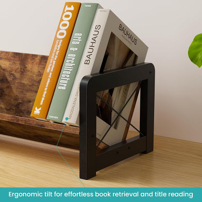 Desktop Bookshelf Organizer, Wood Slanted Desk Bookshelf, Small Tabletop Book Rack, Portable Mini Bookcase for Book Display, Cookbooks, Kids Reading, Office & Home Storage, Rustic Brown