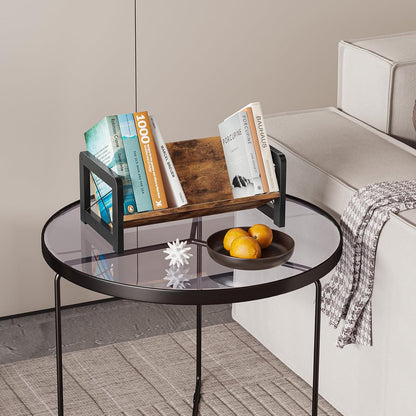 Desktop Bookshelf Organizer, Wood Slanted Desk Bookshelf, Small Tabletop Book Rack, Portable Mini Bookcase for Book Display, Cookbooks, Kids Reading, Office & Home Storage, Rustic Brown
