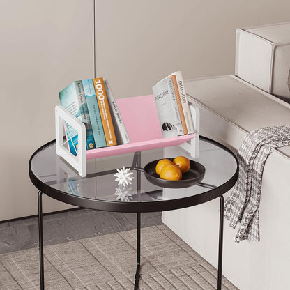 Desktop Bookshelf Organizer, Wood Slanted Desk Bookshelf, Small Tabletop Book Rack, Portable Mini Bookcase for Book Display, Cookbooks, Kids Reading, Office & Home Storage, Rustic Brown