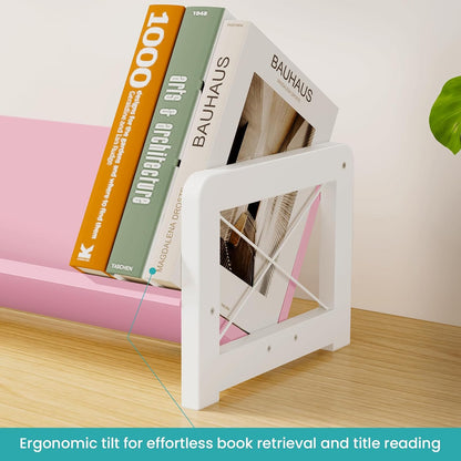 Desktop Bookshelf Organizer, Wood Slanted Desk Bookshelf, Small Tabletop Book Rack, Portable Mini Bookcase for Book Display, Cookbooks, Kids Reading, Office & Home Storage, Rustic Brown