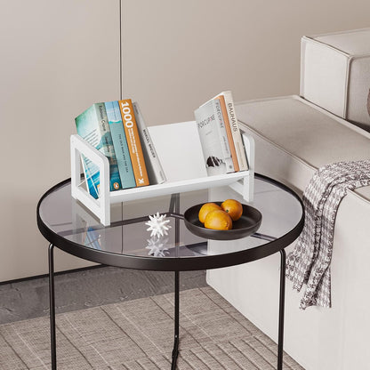 Desktop Bookshelf Organizer, Wood Slanted Desk Bookshelf, Small Tabletop Book Rack, Portable Mini Bookcase for Book Display, Cookbooks, Kids Reading, Office & Home Storage, Rustic Brown