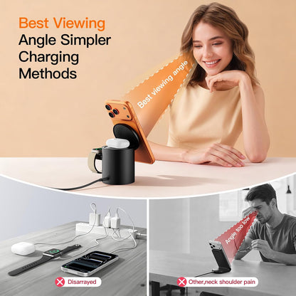 Foldable Magnetic 3 in 1 Wireless Charger Stand for iPhone Watch AirPods