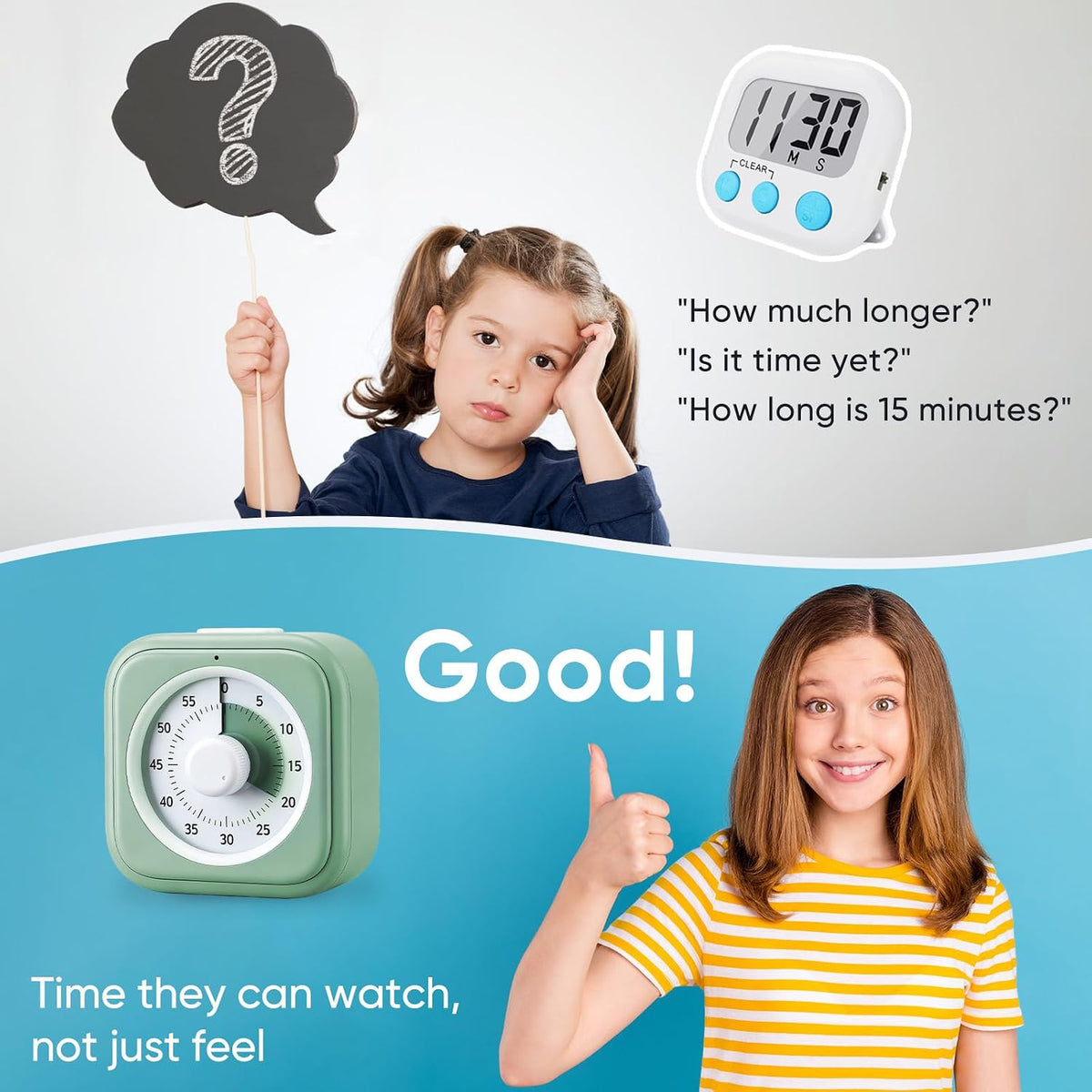 60 Minute Visual Timer for Kids, Silent Countdown Clock, Time Management Tool for Homeschool Study Supplies, Classroom, Home, Kitchen, Desk (Green)
