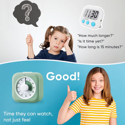 60 Minute Visual Timer for Kids, Silent Countdown Clock, Time Management Tool for Homeschool Study Supplies, Classroom, Home, Kitchen, Desk (Green)